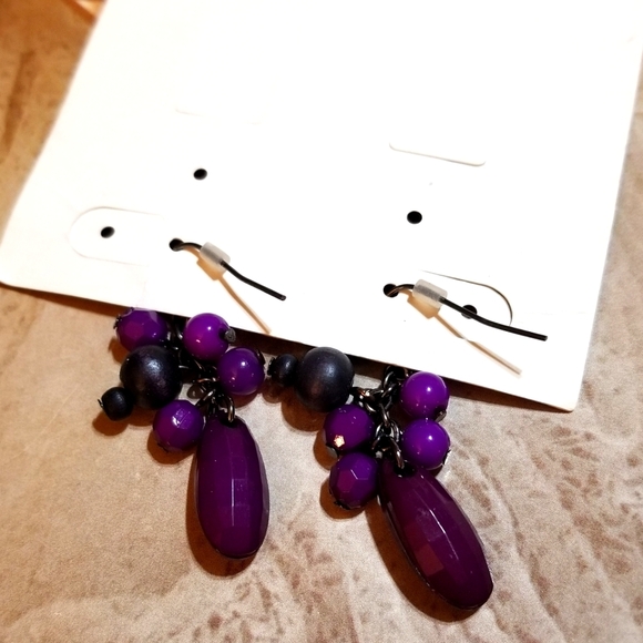 NEW Premier Designs Bohemian Purple and Black Long Bead Earrings - Picture 3 of 4
